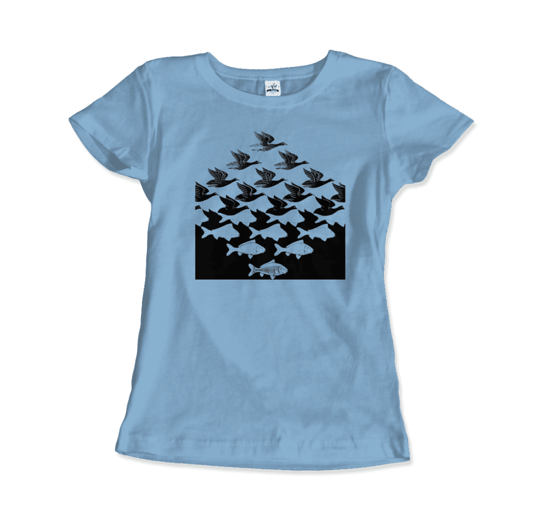 Mc Escher Sky And Water I Art T-Shirt-Art-O-Rama Shop-Men (Unisex)-Light Blue-S-Urbanheer