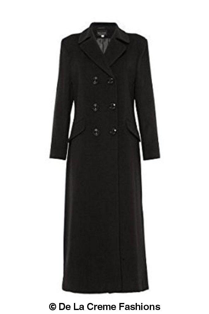 Wool Blend Double Breasted Long Coat-Rose Eleusis-UK 10/EU 38/US 6-Black-Urbanheer
