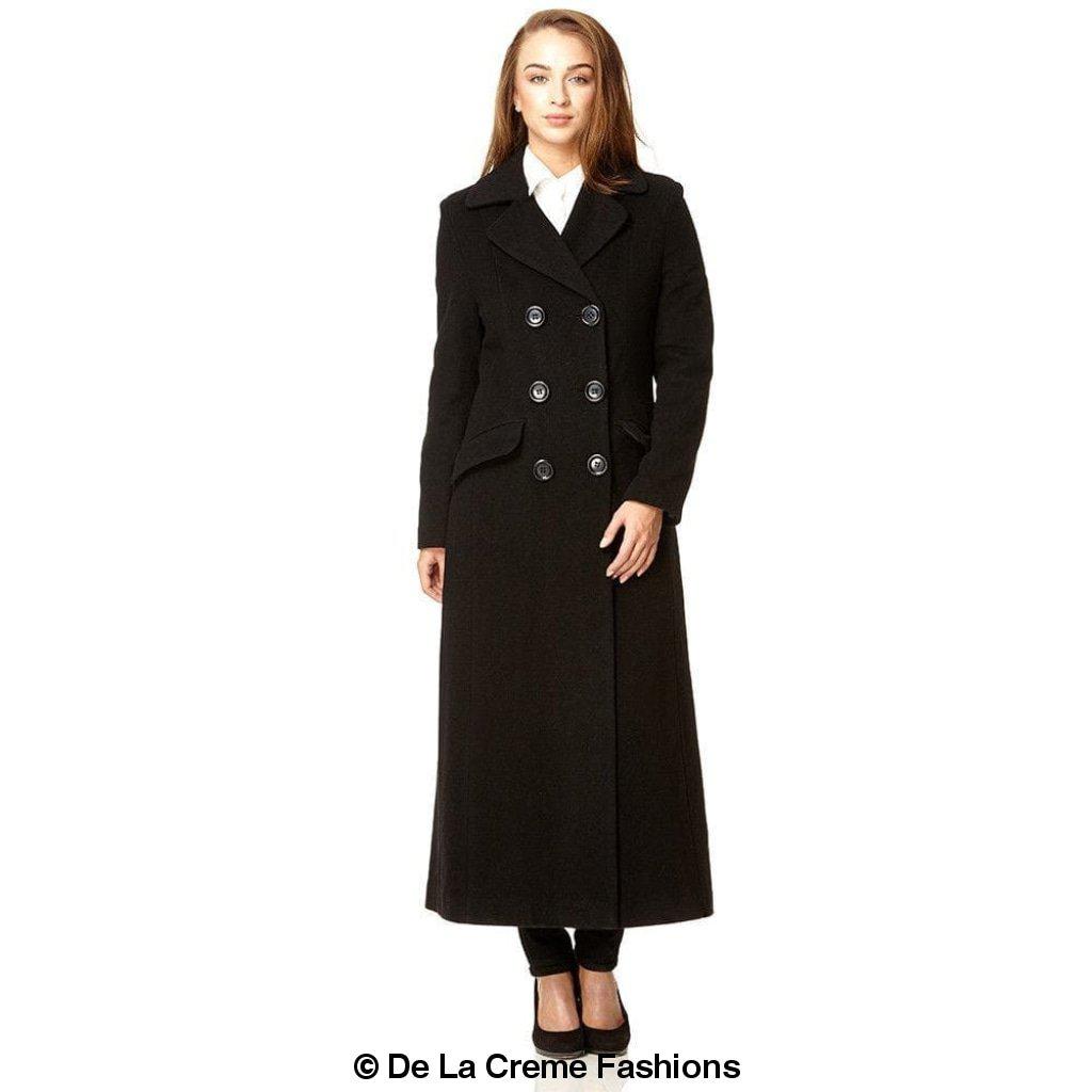 Wool Blend Double Breasted Long Coat-Rose Eleusis-UK 10/EU 38/US 6-Black-Urbanheer
