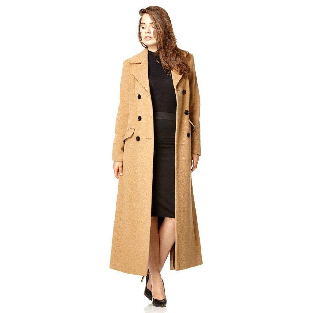Wool Blend Double Breasted Long Coat-Rose Eleusis-UK 10/EU 38/US 6-Black-Urbanheer