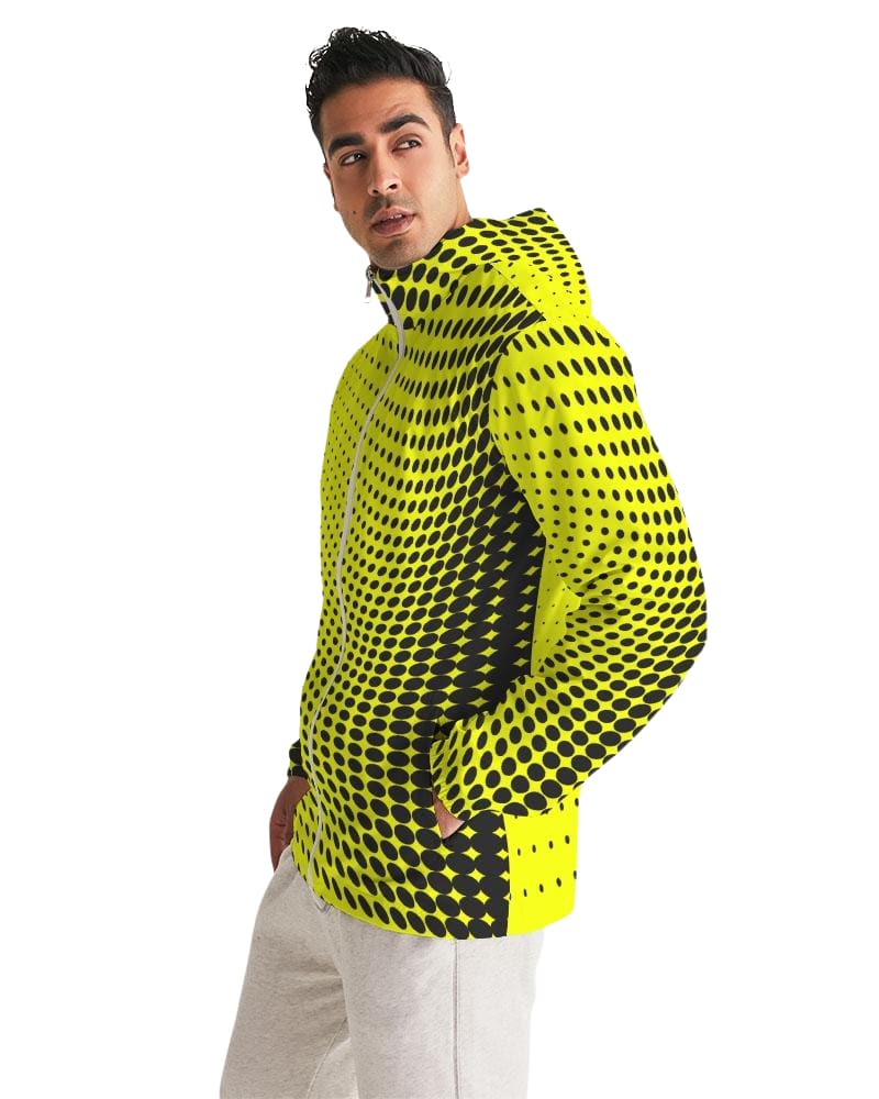 Mens Hooded Windbreaker - Yellow Polka Dot Water Resistant Jacket - JL1B0X
