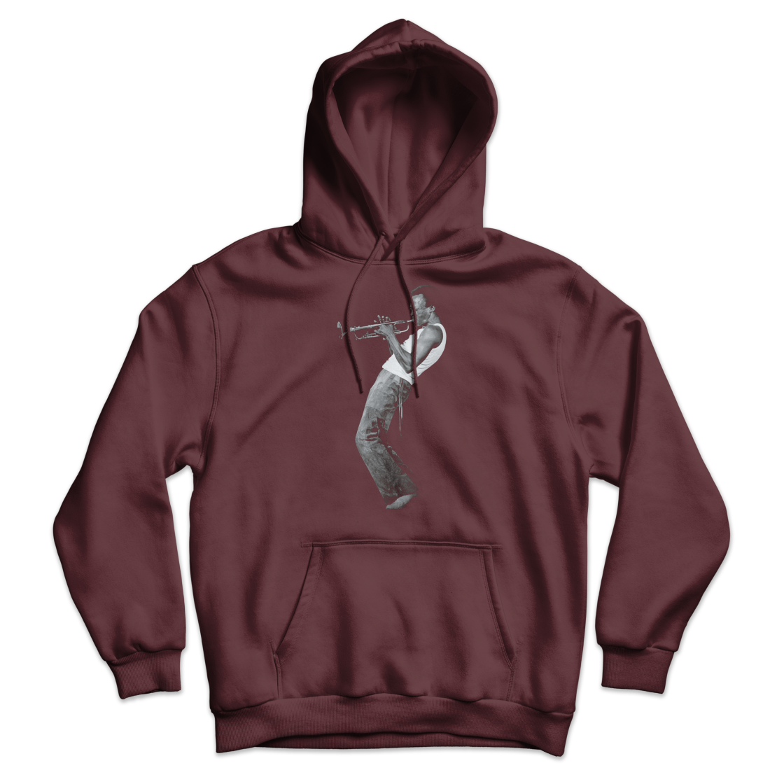 Miles Davis Playing His Trumpet Artwork Unisex Hoodie-Art-O-Rama Shop-Maroon-S-Urbanheer