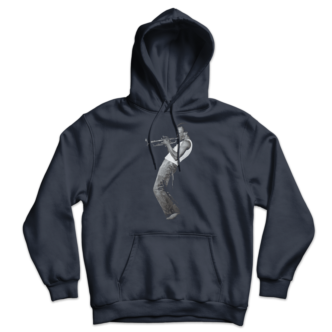 Miles Davis Playing His Trumpet Artwork Unisex Hoodie-Art-O-Rama Shop-Navy-S-Urbanheer
