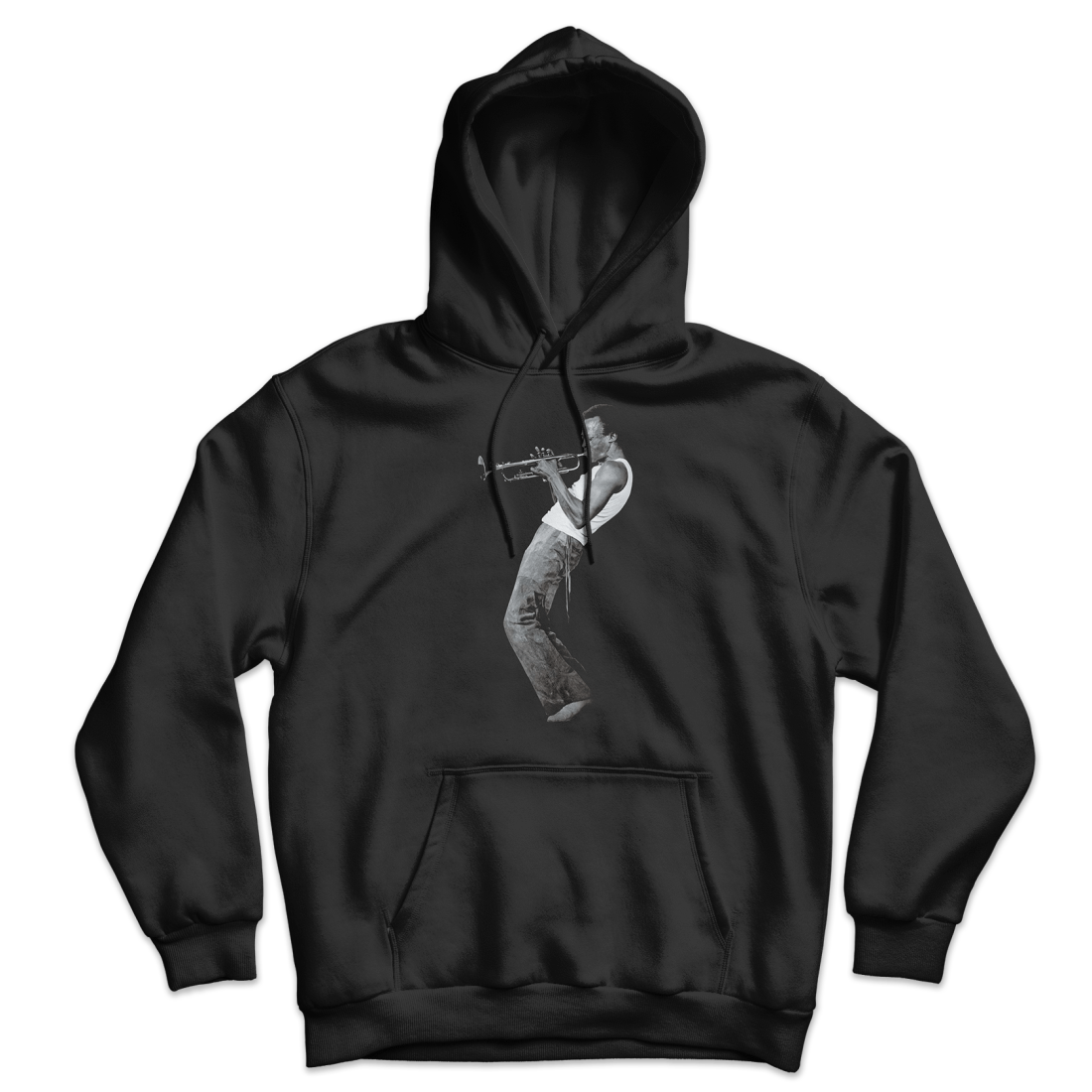 Miles Davis Playing His Trumpet Artwork Unisex Hoodie-Art-O-Rama Shop-Black-S-Urbanheer