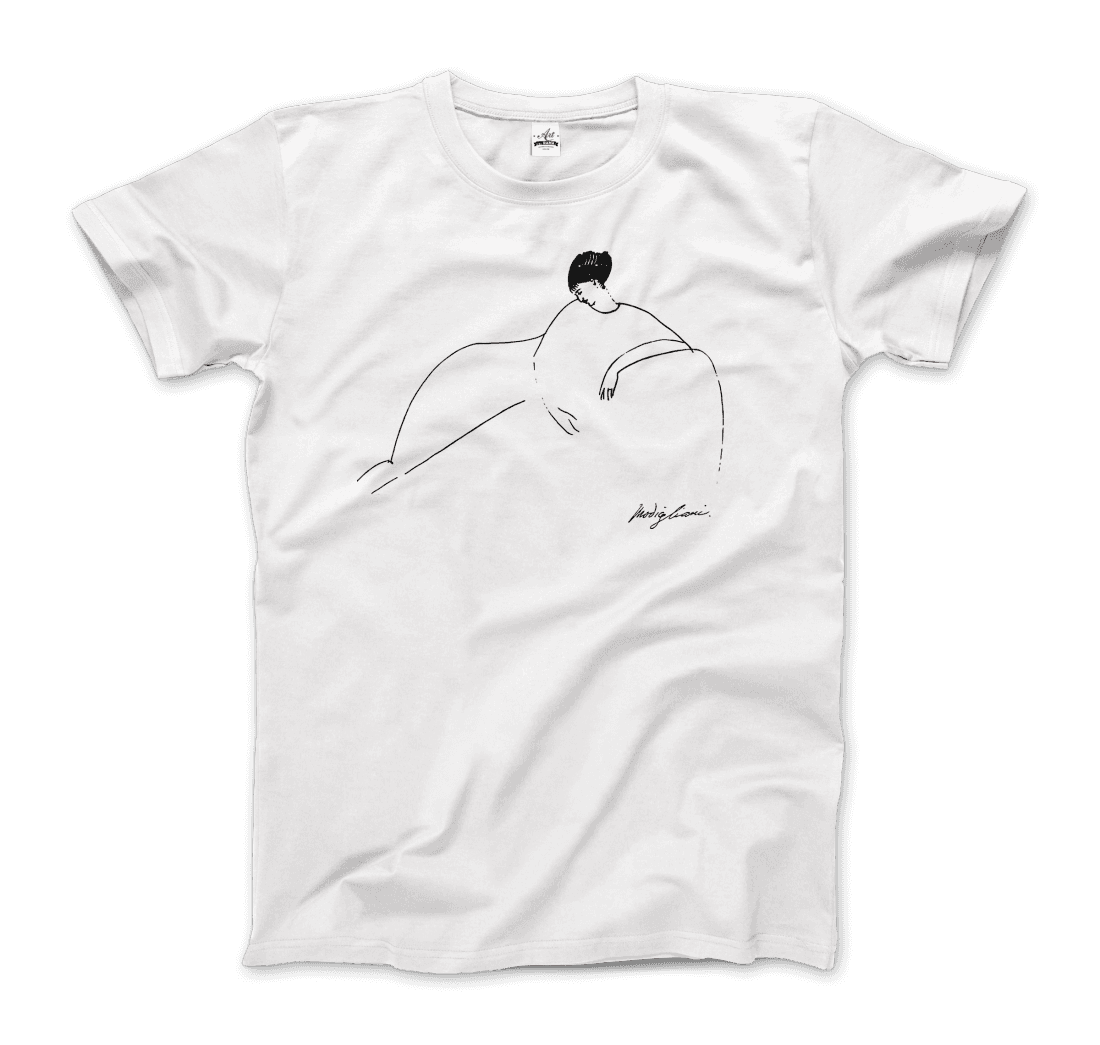 Modigliani - Anna Akhmatova Sketch Artwork T-Shirt-Art-O-Rama Shop-Men (Unisex)-White-S-Urbanheer