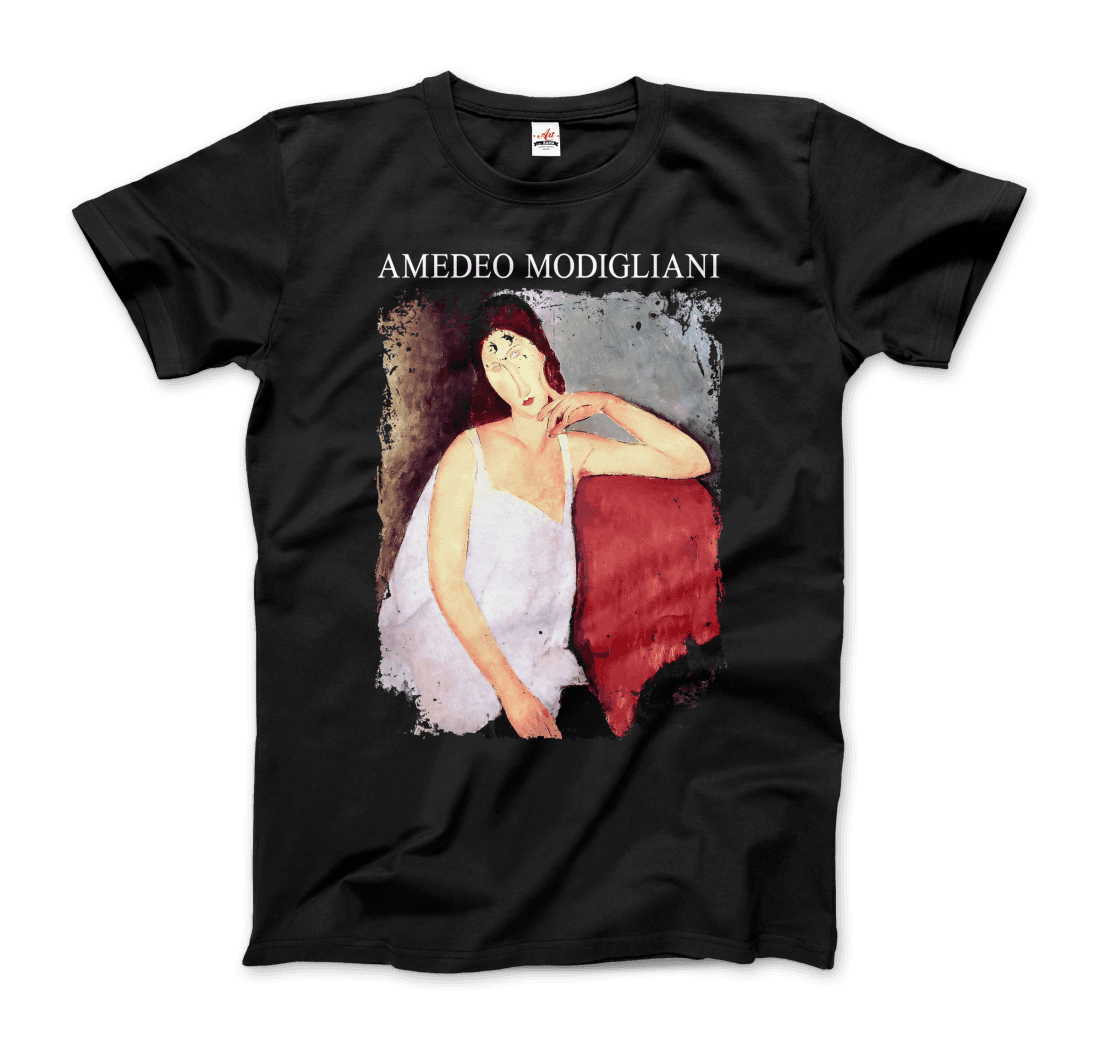 Modigliani - Portrait Of Jeanne Hébuterne, 1919 Artwork T-Shirt-Art-O-Rama Shop-Men (Unisex)-Black-S-Urbanheer