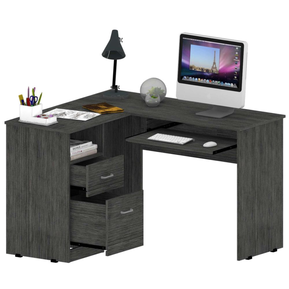 Bradford L Shaped Desk, Keyboard Desk, Smokey Oak Finish Urbanheer
