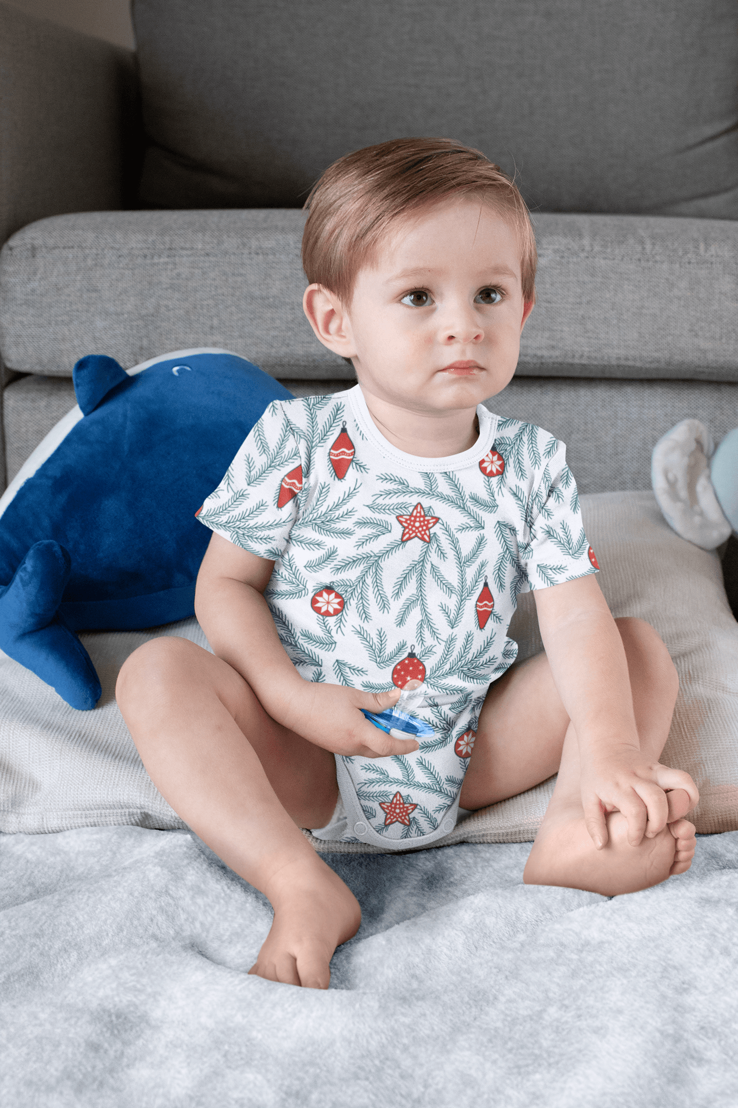 Red Ornaments Onesie-USA Made-Pre-Multicolored-Urbanheer