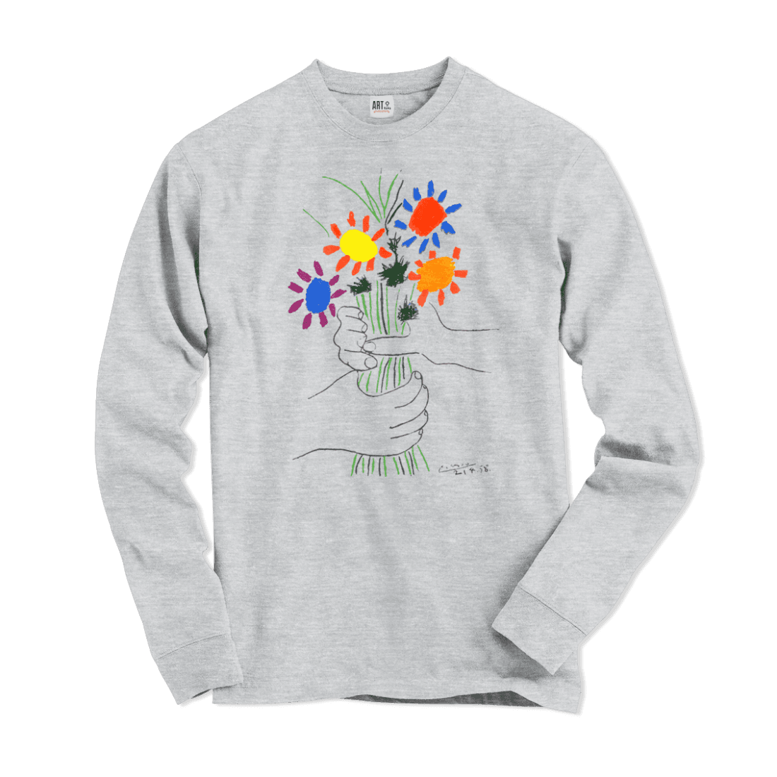 Pablo Picasso Bouquet Of Peace 1958 Artwork Long Sleeve Shirt-Art-O-Rama Shop-Heather Grey-Small-Urbanheer