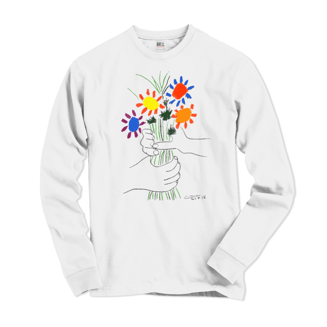 Pablo Picasso Bouquet Of Peace 1958 Artwork Long Sleeve Shirt-Art-O-Rama Shop-White-Small-Urbanheer