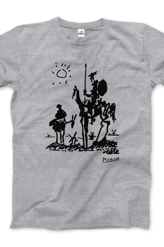 Pablo Picasso Don Quixote of La Mancha 1955 Artwork T-Shirt-T-Shirt-Art-O-Rama Shop-Men (Unisex)-Heather Grey-2XL-Urbanheer