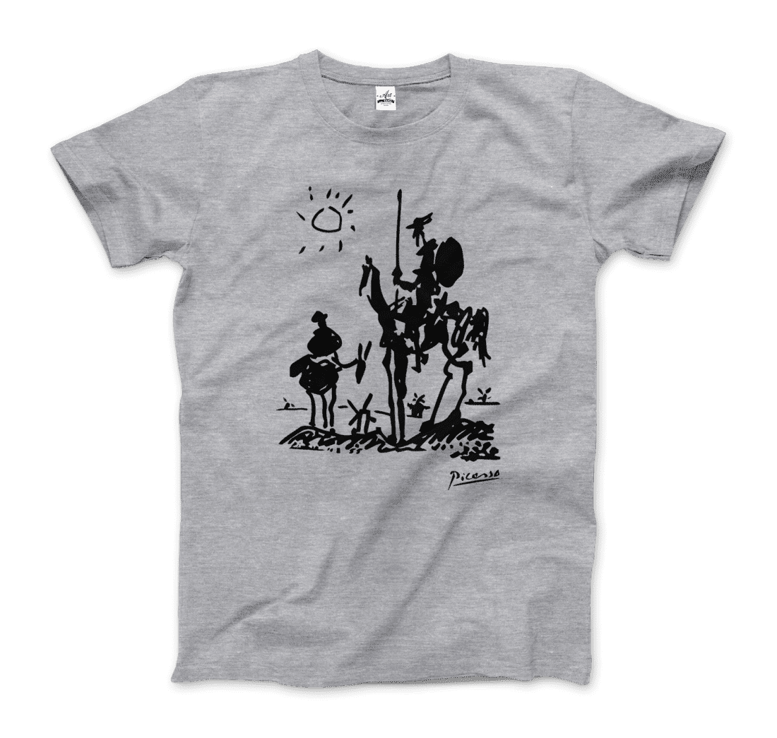 Pablo Picasso Don Quixote of La Mancha 1955 Artwork T-Shirt-T-Shirt-Art-O-Rama Shop-Men (Unisex)-Heather Grey-S-Urbanheer