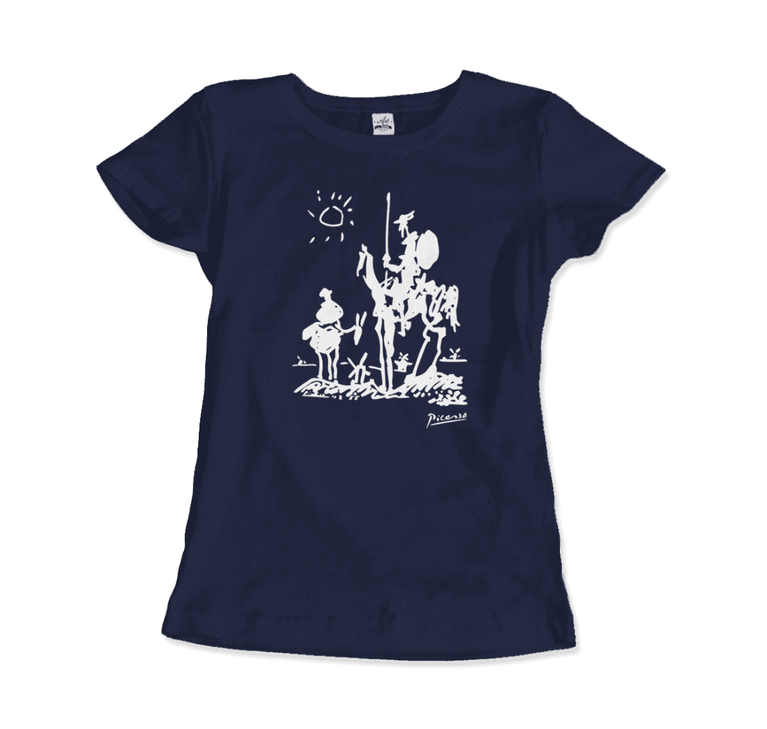Pablo Picasso Don Quixote of La Mancha 1955 Artwork T-Shirt-T-Shirt-Art-O-Rama Shop-Women (Fitted)-Navy-S-Urbanheer