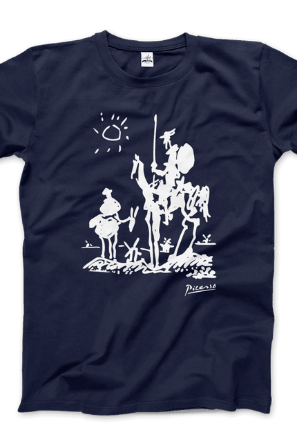 Pablo Picasso Don Quixote of La Mancha 1955 Artwork T-Shirt-T-Shirt-Art-O-Rama Shop-Men (Unisex)-Navy-3XL-Urbanheer