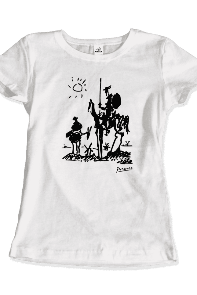 Pablo Picasso Don Quixote of La Mancha 1955 Artwork T-Shirt-T-Shirt-Art-O-Rama Shop-Women (Fitted)-White-L-Urbanheer
