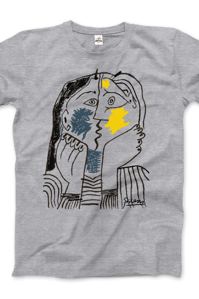 Pablo Picasso The Kiss 1979 Artwork T-Shirt-Art-O-Rama Shop-Men (Unisex)-Heather Grey-S-Urbanheer