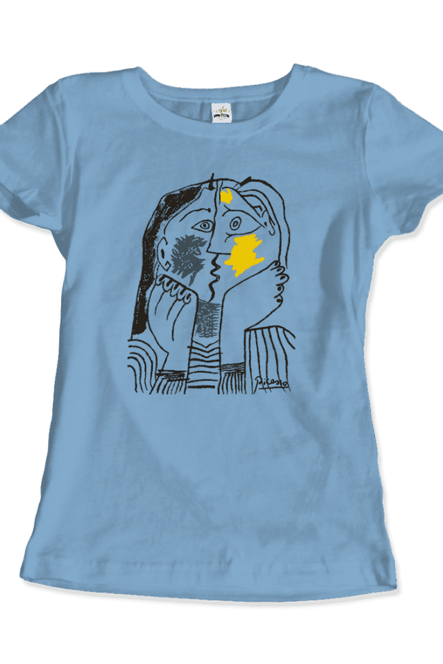 Pablo Picasso The Kiss 1979 Artwork T-Shirt-Art-O-Rama Shop-Women (Fitted)-Light Blue-S-Urbanheer