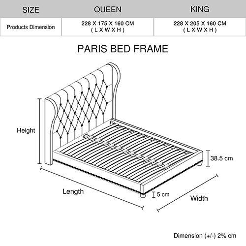 Paris Deluxe Fabric Bed Frame Queen Grey-Rivercity House & Home Co.-Urbanheer