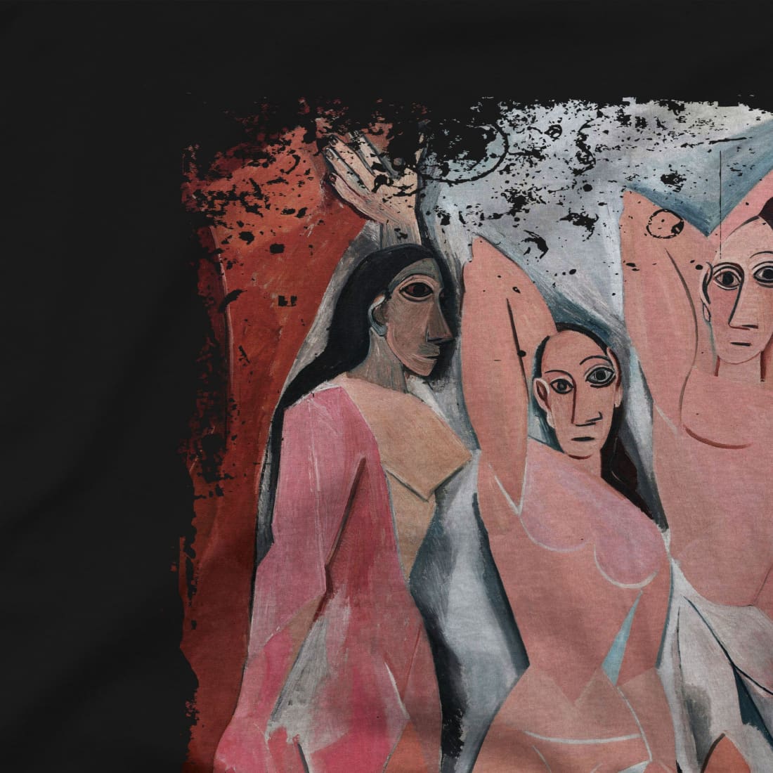 Picasso - Les Demoiselles d'Avignon, 1907 Artwork T-Shirt-T-Shirt-Art-O-Rama Shop-Men (Unisex)-Black-S-Urbanheer