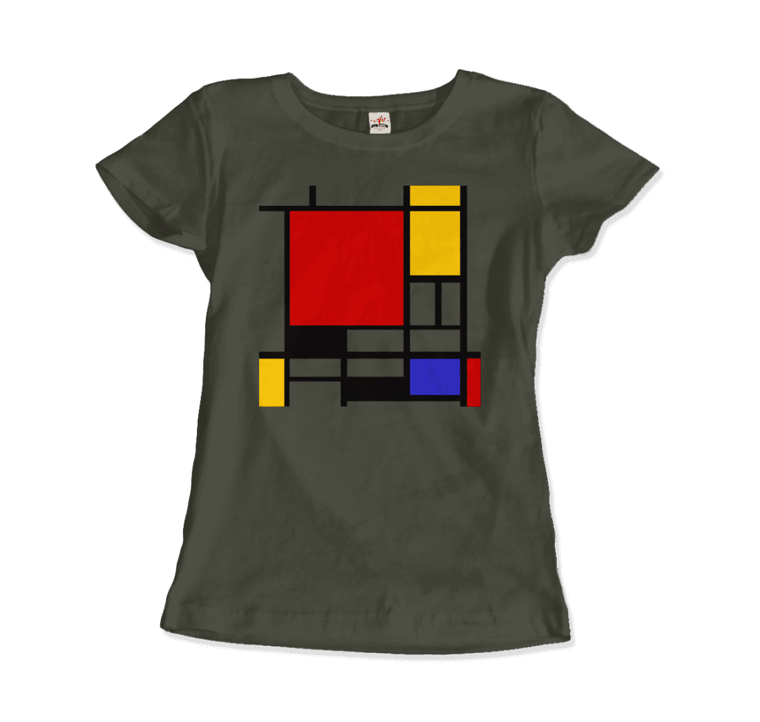 Piet Mondrian - Composition With Red, Yellow, And Blue - 1942 Artwork T-Shirt-Art-O-Rama Shop-Men (Unisex)-Navy-S-Urbanheer