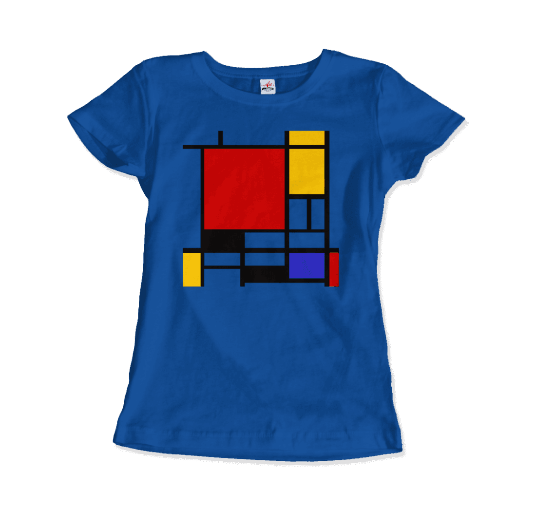 Piet Mondrian - Composition With Red, Yellow, And Blue - 1942 Artwork T-Shirt-Art-O-Rama Shop-Women (Fitted)-Black-S-Urbanheer