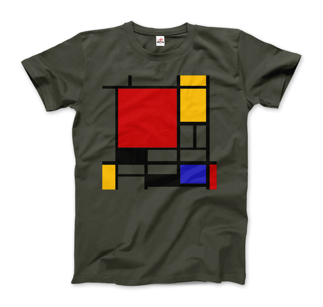 Piet Mondrian - Composition With Red, Yellow, And Blue - 1942 Artwork T-Shirt-Art-O-Rama Shop-Men (Unisex)-White-S-Urbanheer