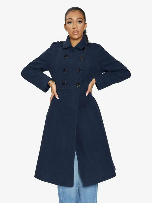 (Pre-Order) A-Line Double Breasted Coat-Rose Eleusis-UK 10/EU 38/US 6-Navy-Urbanheer