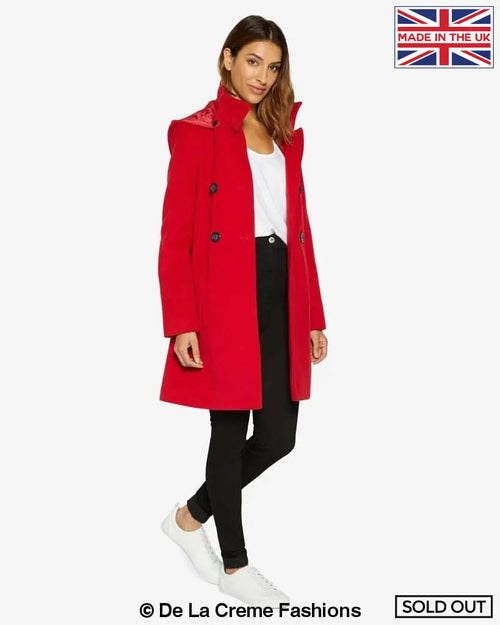 (Pre-Order) Double Breasted Hooded Coat (1225)-Rose Eleusis-UK 10/EU 38/US 6-Red-Urbanheer