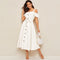 White Flounce Foldover Button Front Self Belted Dress Women Autumn Straps Cold Shoulder Solid Flared Party Long Dresses-UHXC-White-L-Urbanheer