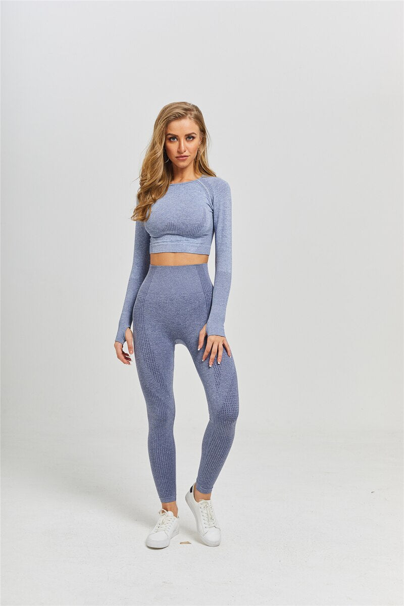 Active Crop Top & Leggings Suit-UHXC-Blue-M-Urbanheer