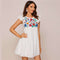 White Ruffle Armhole Embroidery Floral Smock Dress Women Summer High Waist Cap Sleeve Cute Boho Short Flared Dresses-UHXC-White-S-Urbanheer