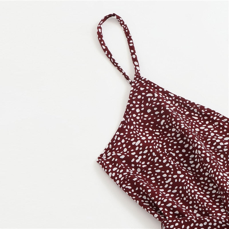 Surplice Wrap Belted Dalmatian Print Ruffle-UHXV-Black-XS-Urbanheer