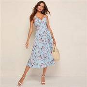 Yellow Surplice Neck Pleated Floral Cami-UHXV-Green-L-Urbanheer