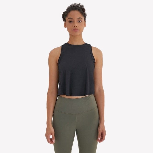 High-Neck Yoga Fitness Tank Tops Vest Women Loose Fit Quick Dry Workout Athletic Crop Top Sleeveless Shirts-UHXV-Black-4-XS-Urbanheer