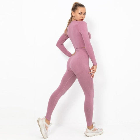 Autumn Yoga Set Women Gym Clothes Seamless Fitness Sportswear Tracksuit Long Sleeve Shirts Leggings Workout Clothing Outfits-UHXC-lake blue set-L-United States-Urbanheer