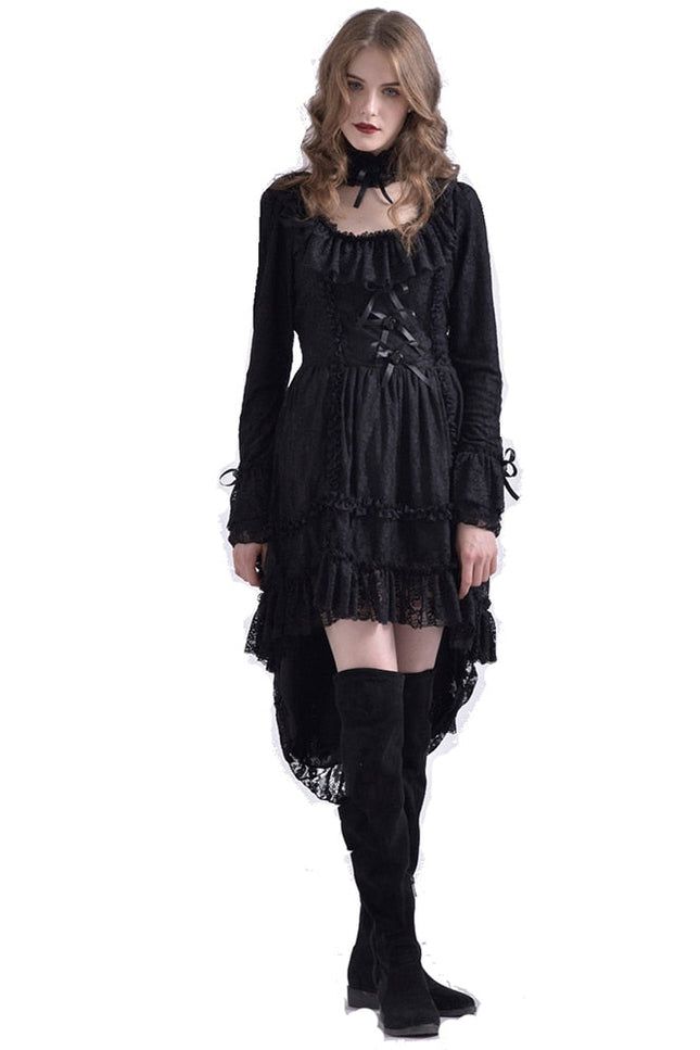 Gothic Black Lace Dress Women Punk Lolita-UHXV-Urbanheer