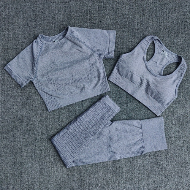 3Pcs Seamless Yoga Workout Set-UHXC-Gray-M-Urbanheer