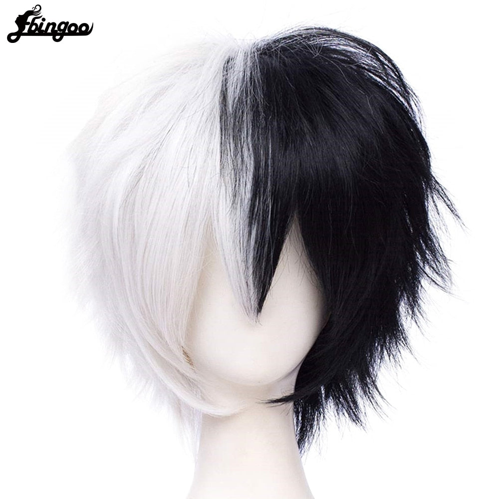 Anime Danganronpa Monokuma Wig White Black Synthetic Hair Costume Dangan Ronpa Women Men For Halloween Party-UHXC-Urbanheer
