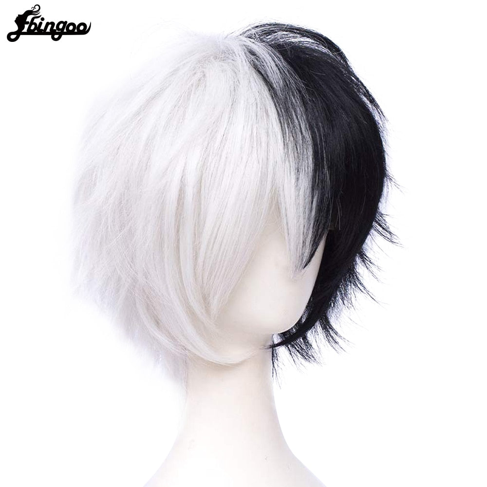 Anime Danganronpa Monokuma Wig White Black Synthetic Hair Costume Dangan Ronpa Women Men For Halloween Party-UHXC-Urbanheer