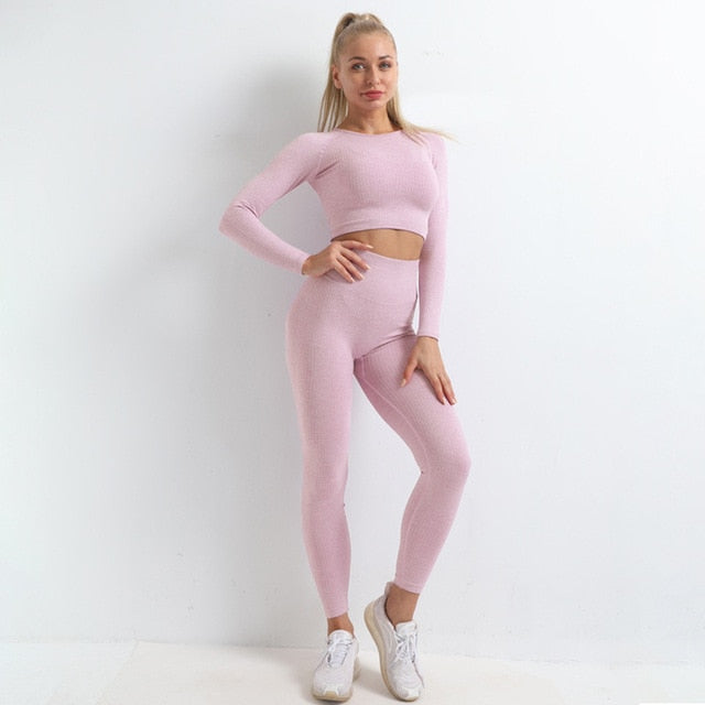 Active Crop Top & Leggings Suit-UHXC-pink set-M-United States-Urbanheer