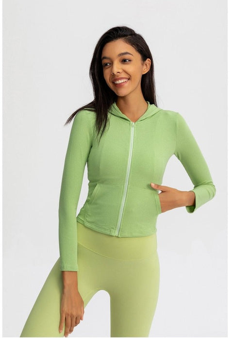 Autumn Seamless Solid Yoga Hoodies Long Shirt Jacket Long Sleeve Zipper Sportswear Hooded Top Gym Fitness Workout Sports Tees-UHXC-green-XL-United States-Urbanheer
