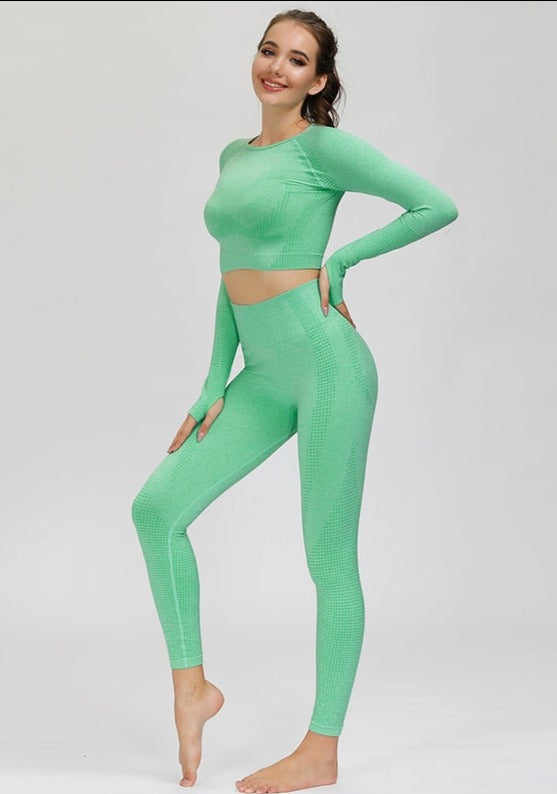 Active Crop Top & Leggings Suit-UHXC-Blue-M-Urbanheer