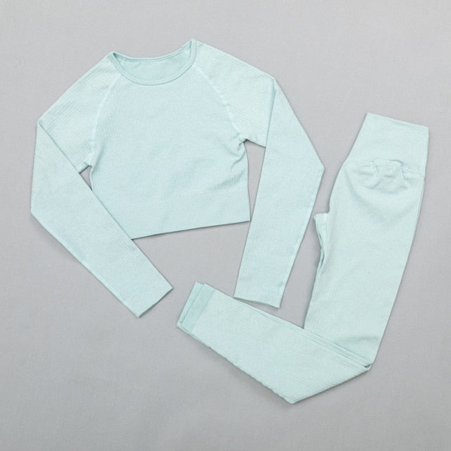 Active Crop Top & Leggings Suit-UHXC-ShirtsPantsBlue-S-Urbanheer