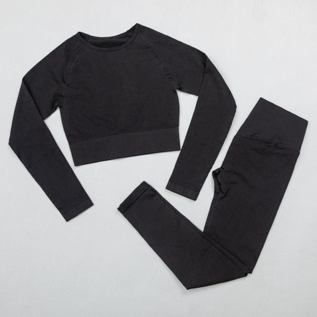 Active Crop Top & Leggings Suit-UHXC-ShirtsPantsBlack-L-Urbanheer