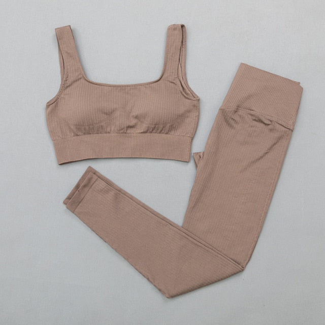 Active Crop Top & Leggings Suit-UHXC-BraPantsBrown-M-Urbanheer