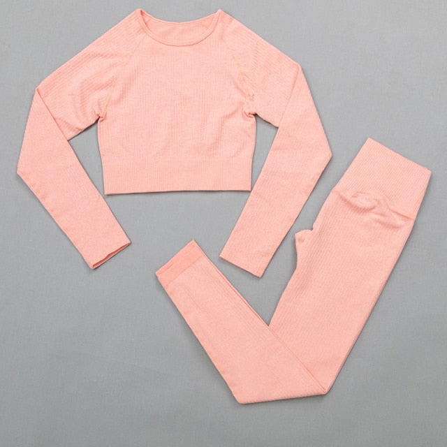 Active Crop Top & Leggings Suit-UHXC-ShirtsPantsOrange-S-Urbanheer