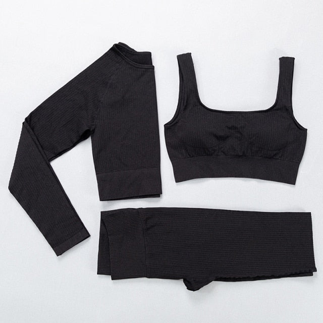 Active Crop Top & Leggings Suit-UHXC-3pcsBlack-M-Urbanheer