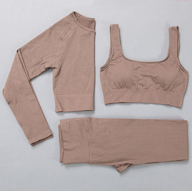Active Crop Top & Leggings Suit-UHXC-3pcsBrown-S-Urbanheer