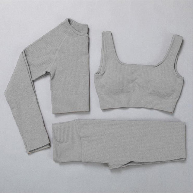 Active Crop Top & Leggings Suit-UHXC-3pcsGray-M-Urbanheer