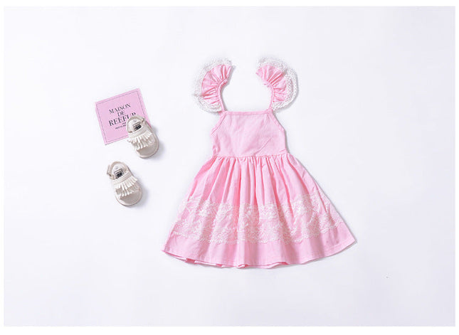 Girls Dress Summer Pink Lace Children-UHXV-Urbanheer